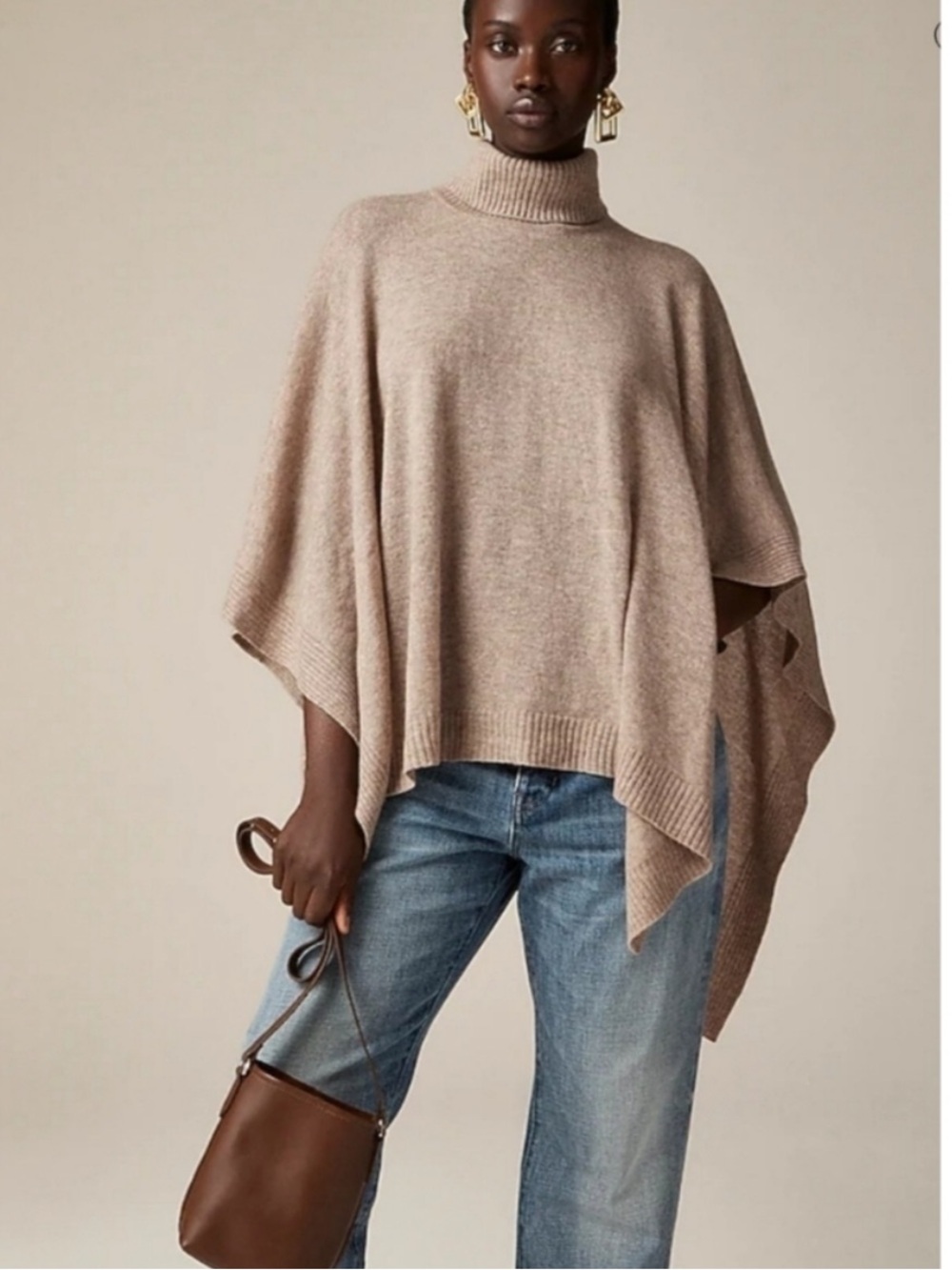 J.Crew Cashmere Wool Blend Turtleneck Poncho Heather Beige NWT